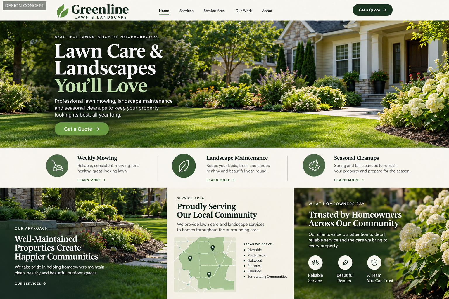 Greenline Lawn and Landscape fictional website homepage design
